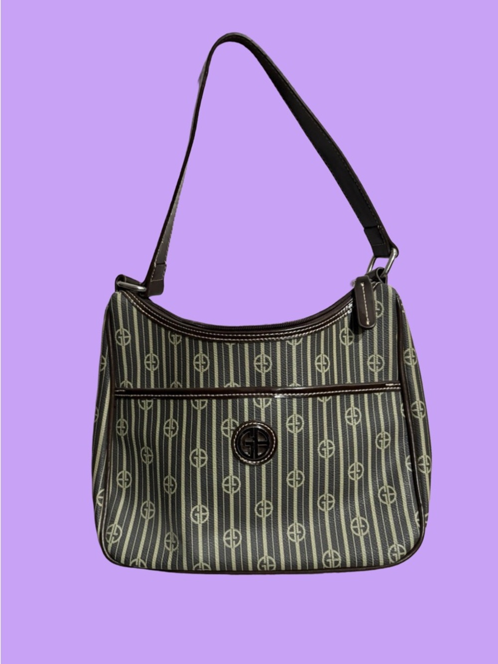 Giani Bernini Black & Cream Signature Stripe Shoulder Bag